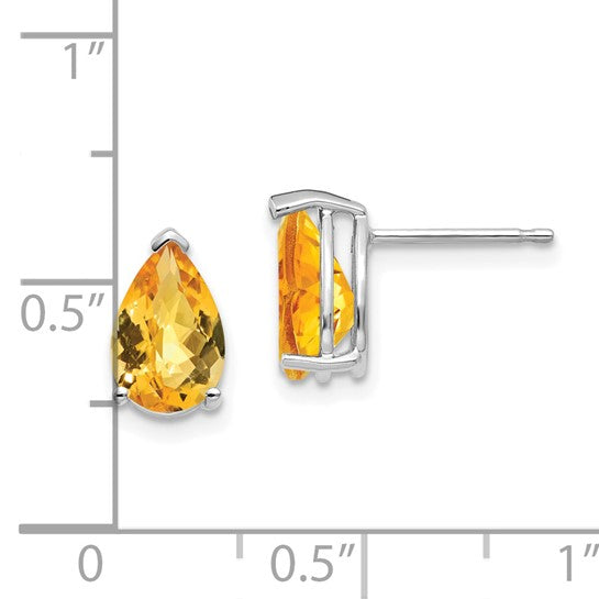 14kt White Gold 9x6mm Pear Citrine Checker Earrings