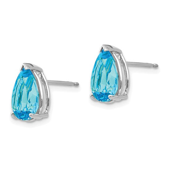 14kt White Gold 10x7mm Pear Blue Topaz Earrings