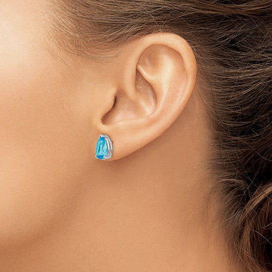 14kt White Gold 10x7mm Pear Blue Topaz Earrings