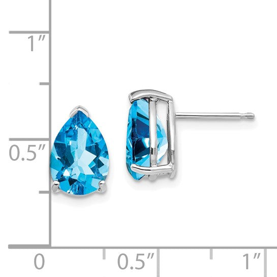 14kt White Gold 10x7mm Pear Blue Topaz Earrings