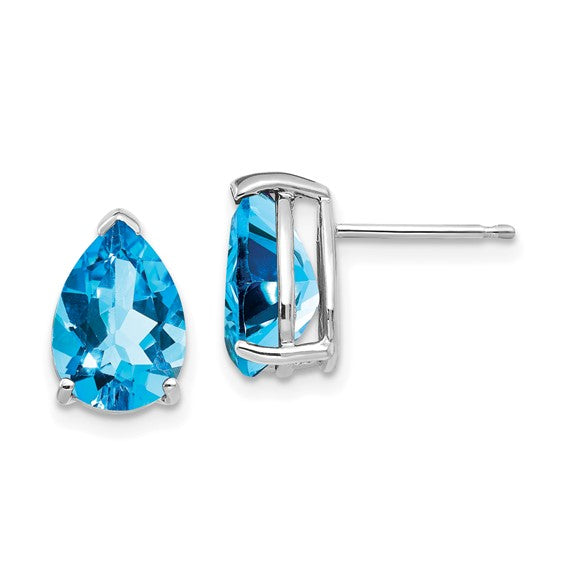 14kt White Gold 10x7mm Pear Blue Topaz Earrings