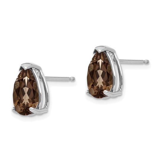 14kt White Gold 10x7 Pear Smoky Quartz Earrings