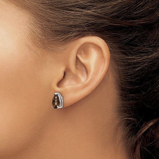 14kt White Gold 10x7 Pear Smoky Quartz Earrings