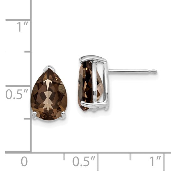 14kt White Gold 10x7 Pear Smoky Quartz Earrings
