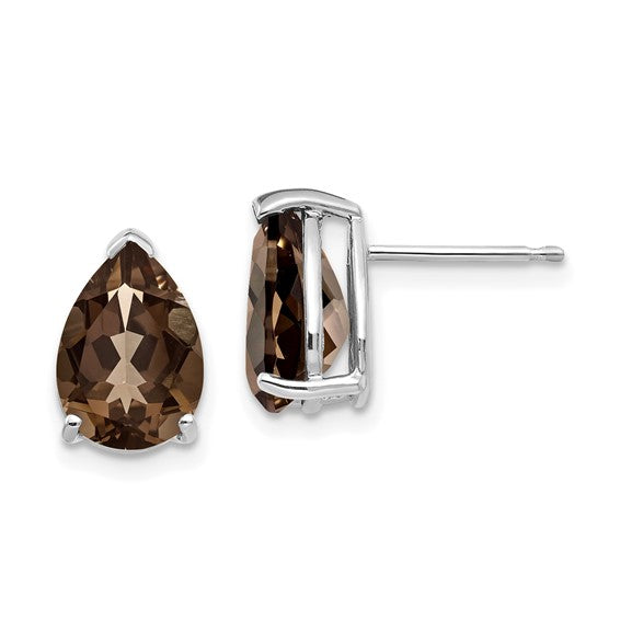 14kt White Gold 10x7 Pear Smoky Quartz Earrings