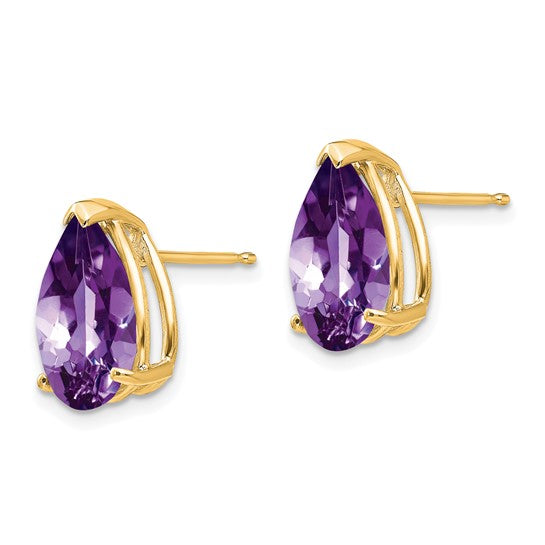 14kt Yellow Gold Amethyst Pear Stud Earrings