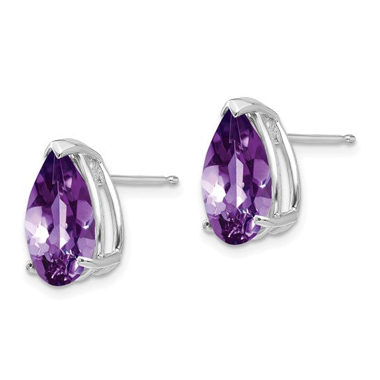 14kt White Gold Amethyst Pear Stud Earrings