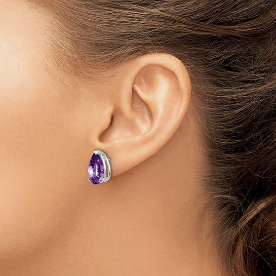 14kt White Gold Amethyst Pear Stud Earrings