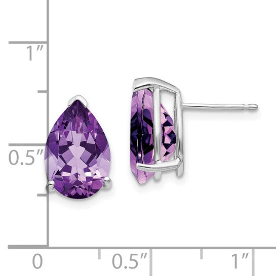 14kt White Gold Amethyst Pear Stud Earrings