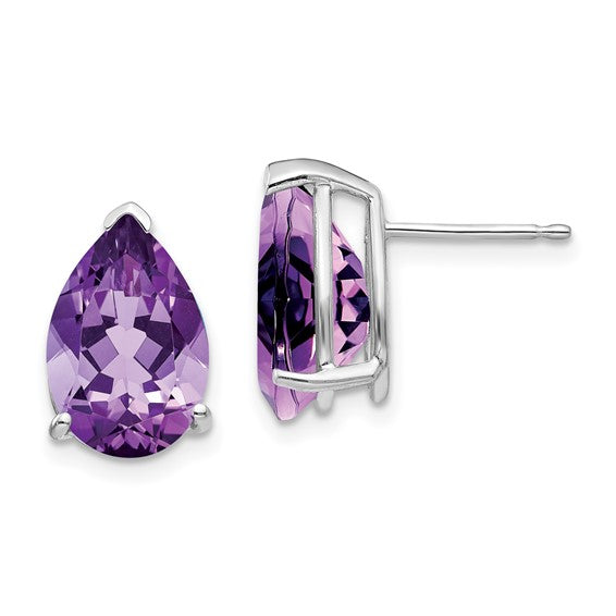 14kt White Gold Amethyst Pear Stud Earrings