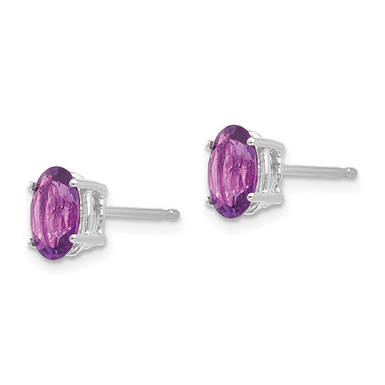 14kt White Gold 7x5mm Oval Amethyst Earrings