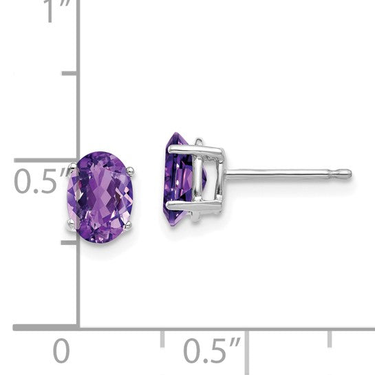 14kt White Gold 7x5mm Oval Amethyst Earrings