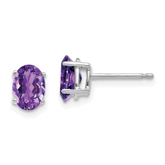 14kt White Gold 7x5mm Oval Amethyst Earrings
