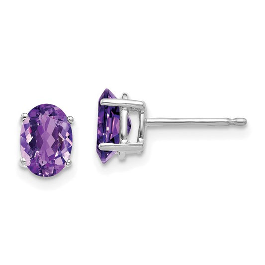 14kt White Gold 7x5mm Oval Amethyst Earrings