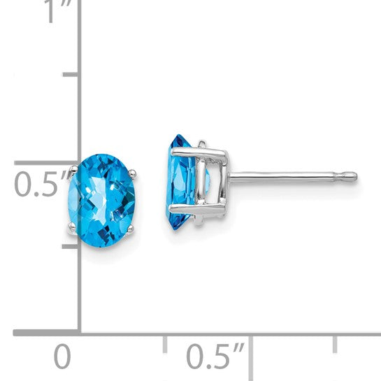 14kt White Gold 7x5mm Oval Blue Topaz Checker Earrings
