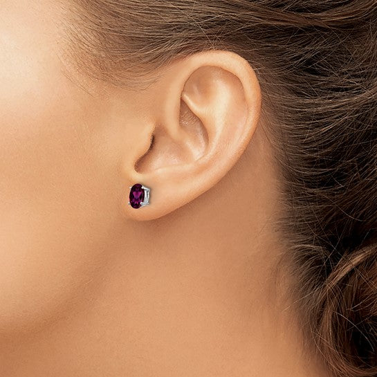 14kt White Gold Rhodolite Garnet Oval Stud Earrings