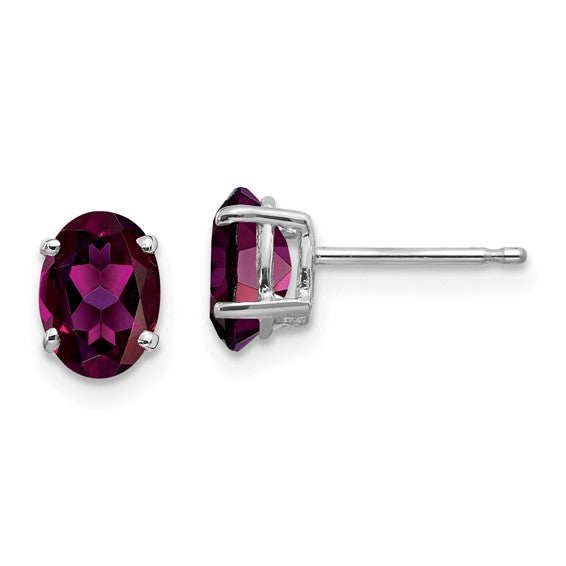14kt White Gold Rhodolite Garnet Oval Stud Earrings