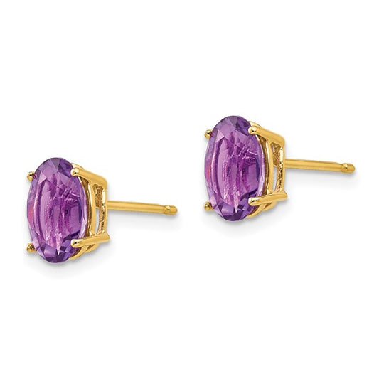 14kt Yellow Gold 8x6mm Oval Amethyst Earrings