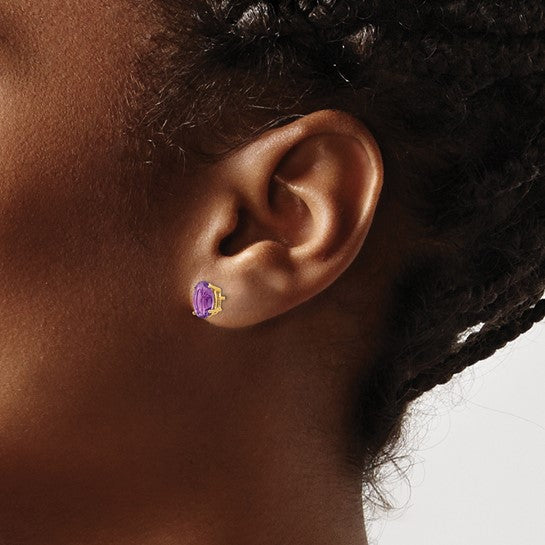 14kt Yellow Gold 8x6mm Oval Amethyst Earrings