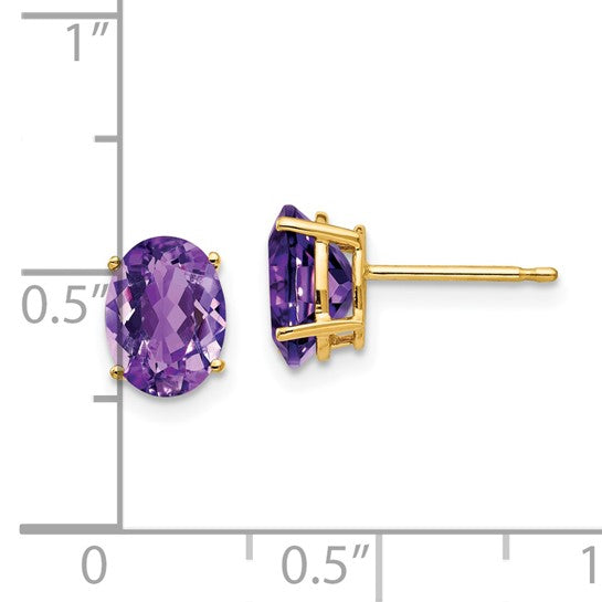 14kt Yellow Gold 8x6mm Oval Amethyst Earrings