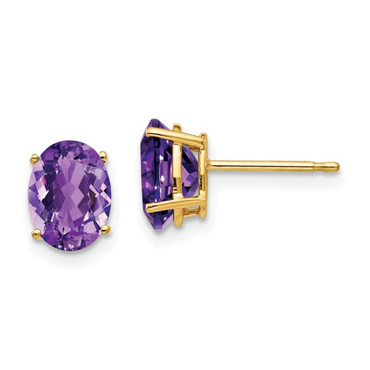 14kt Yellow Gold 8x6mm Oval Amethyst Earrings