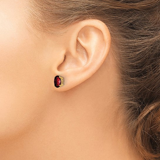 14kt Yellow Gold 8x6mm Oval Garnet Checker Earrings