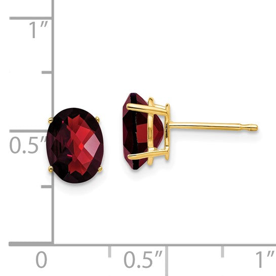 14kt Yellow Gold 8x6mm Oval Garnet Checker Earrings