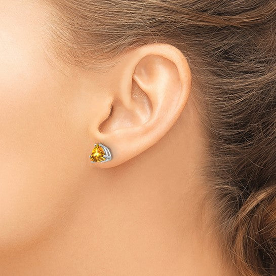 14kt White Gold Citrine Trillion Stud Earrings