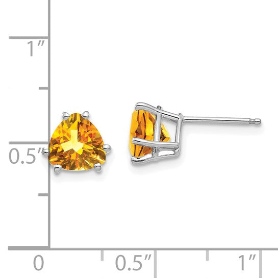 14kt White Gold Citrine Trillion Stud Earrings