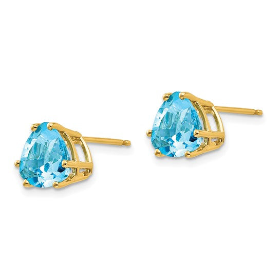 14kt Yellow Gold 8mm Trillion Blue Topaz Earrings