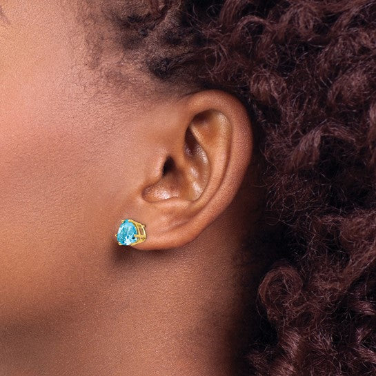 14kt Yellow Gold 8mm Trillion Blue Topaz Earrings