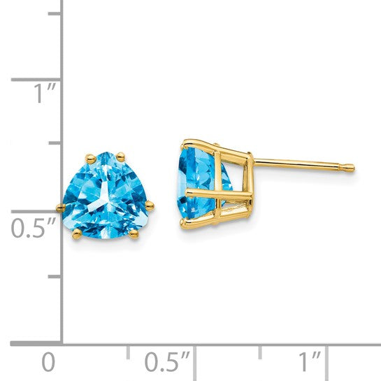 14kt Yellow Gold 8mm Trillion Blue Topaz Earrings