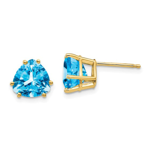 14kt Yellow Gold 8mm Trillion Blue Topaz Earrings