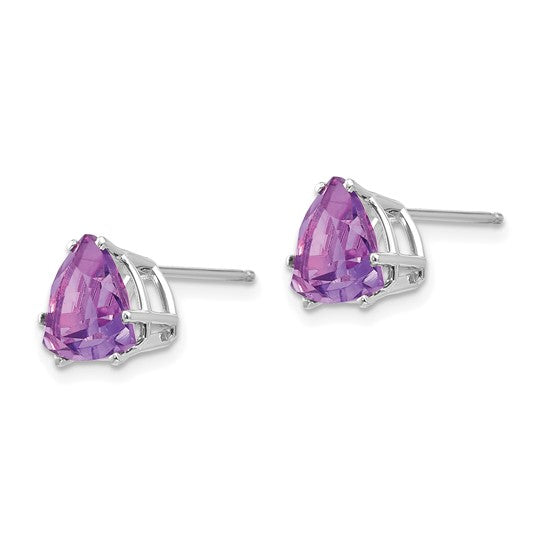14kt White Gold Amethyst Trillion Stud Earrings