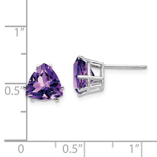14kt White Gold Amethyst Trillion Stud Earrings