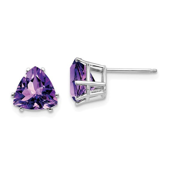 14kt White Gold Amethyst Trillion Stud Earrings
