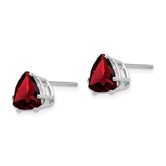 14kt White Gold Garnet Trillion Stud Earrings