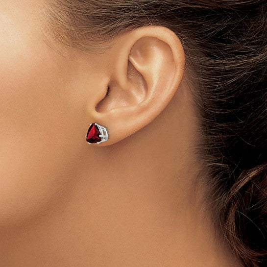 14kt White Gold Garnet Trillion Stud Earrings