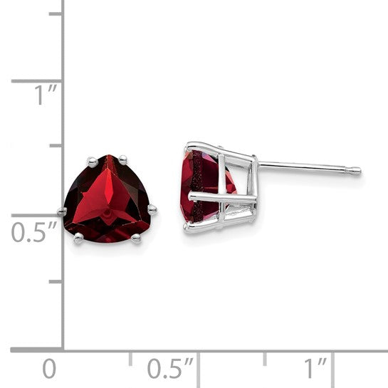 14kt White Gold Garnet Trillion Stud Earrings