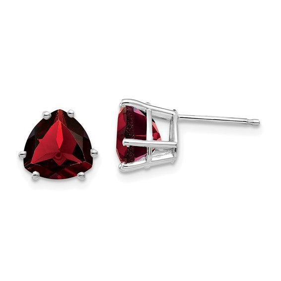 14kt White Gold Garnet Trillion Stud Earrings