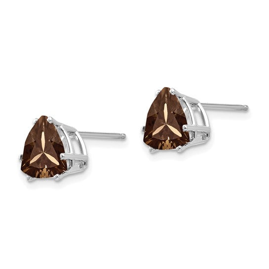 14kt White Gold 8mm Trillion Smoky Quartz Earrings