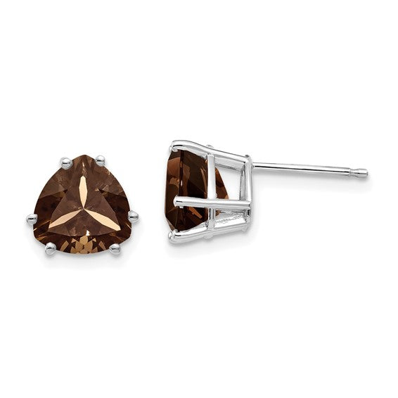 14kt White Gold 8mm Trillion Smoky Quartz Earrings