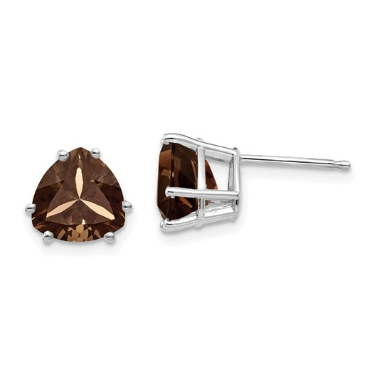 14kt White Gold 8mm Trillion Smoky Quartz Earrings