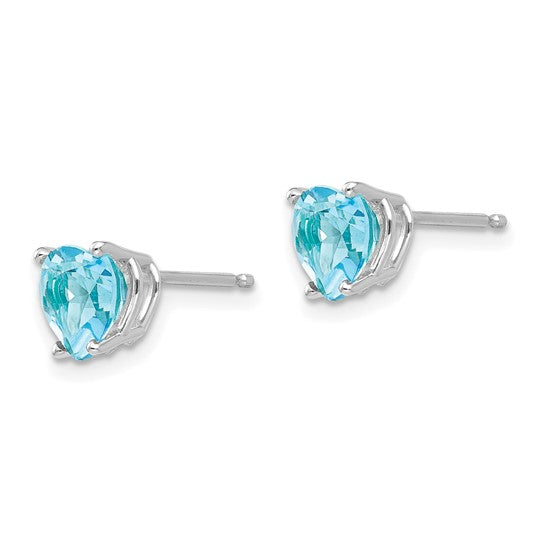14kt White Gold 6mm Heart Blue Topaz Earrings