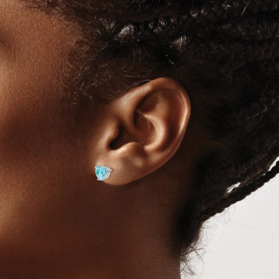 14kt White Gold 6mm Heart Blue Topaz Earrings