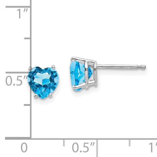 14kt White Gold 6mm Heart Blue Topaz Earrings