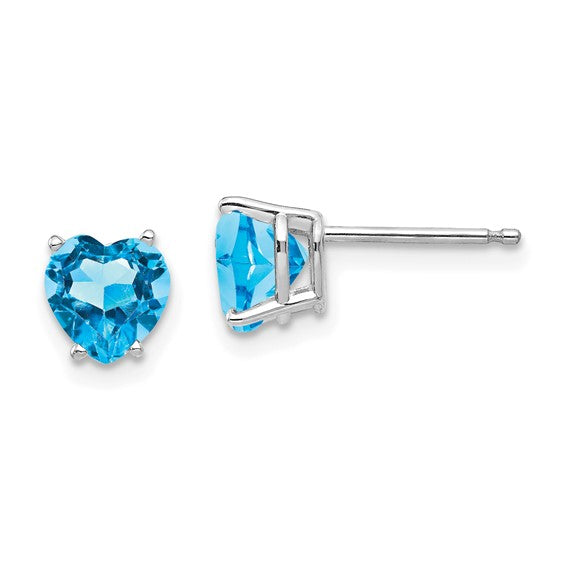 14kt White Gold 6mm Heart Blue Topaz Earrings