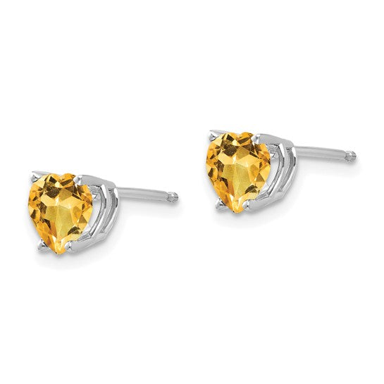 14kt White Gold Citrine Heart Stud Earrings