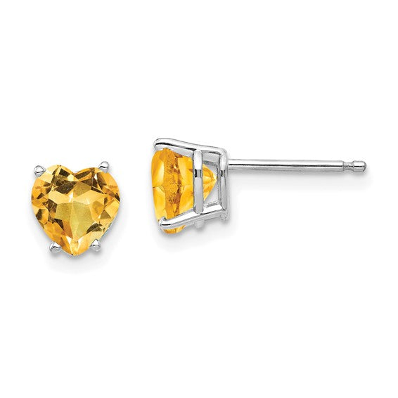 14kt White Gold Citrine Heart Stud Earrings