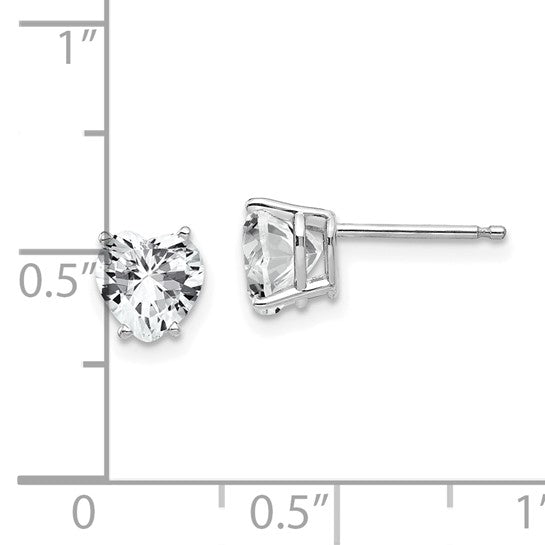 14kt White Gold 6mm Heart Cubic Zirconia Earrings